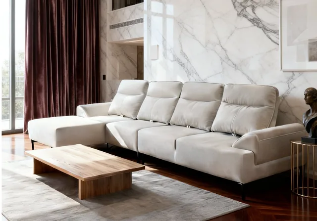 Arden L chaise sofa in cream fabric
