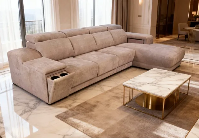 Sol&egrave;ne chaise sofa in warm blush fabric